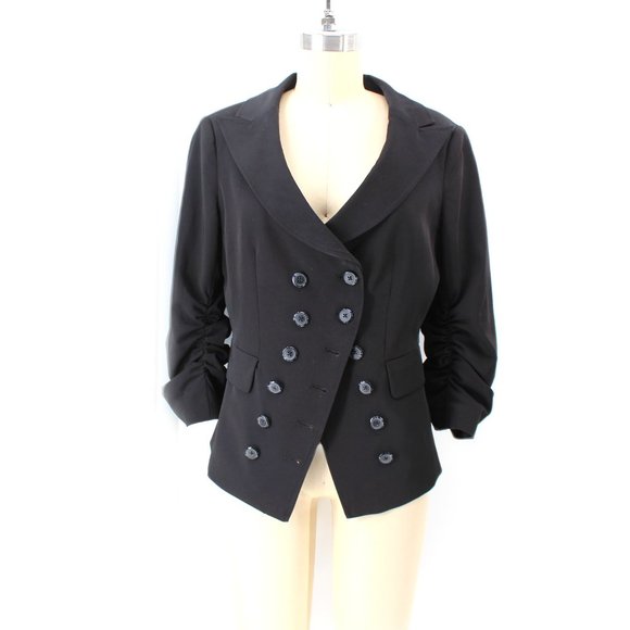 Laundry By Shelli Segal Jackets & Blazers - Laundry Black Double Breasted Cut Away Blazer Jacket Ruched 3/4 Sleeves